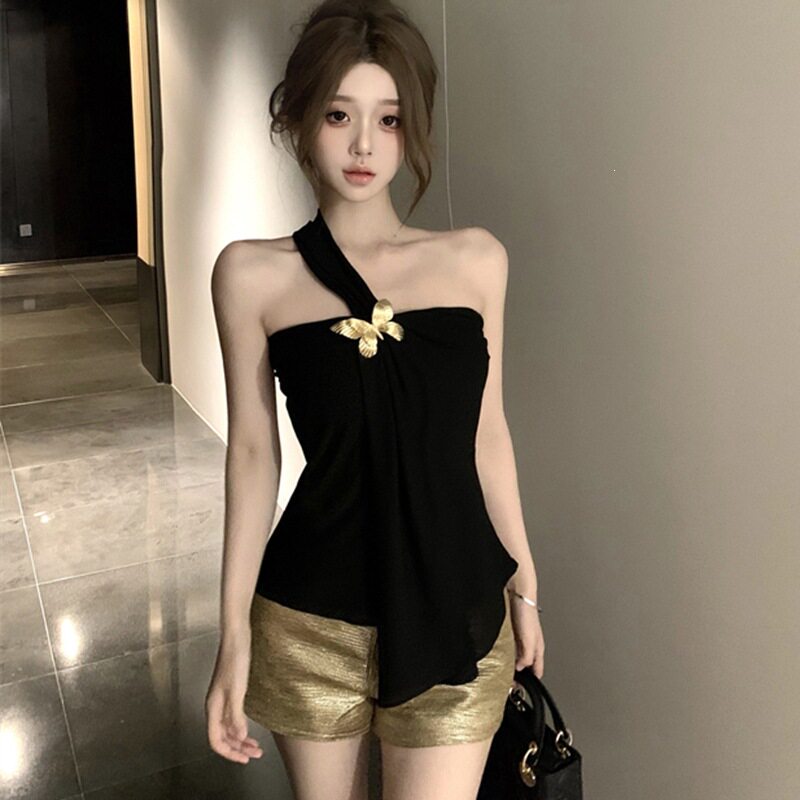 抹胸吊带背心女夏季纯欲风大码微胖修身显瘦设计感美背不规则上衣