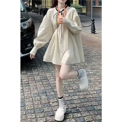 法式甜美泡泡袖连衣裙女2025新款