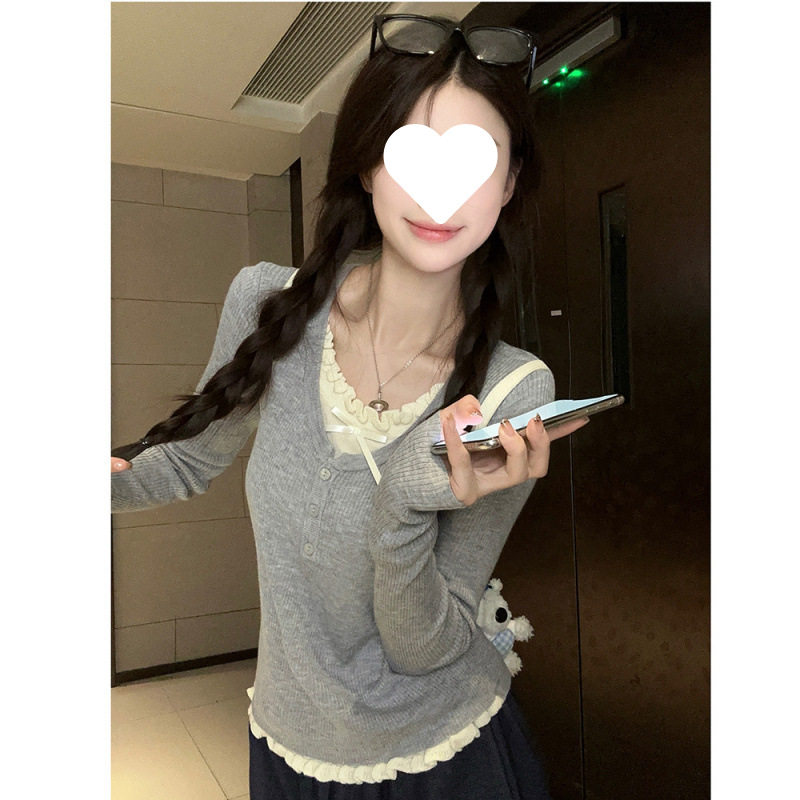 实拍实价~ 假两件撞色设计感甜美荷叶领长袖针织衫打底毛衣,女装/女士精品,毛针织衫,淘宝优惠券,粉丝福利购,淘宝优惠卷