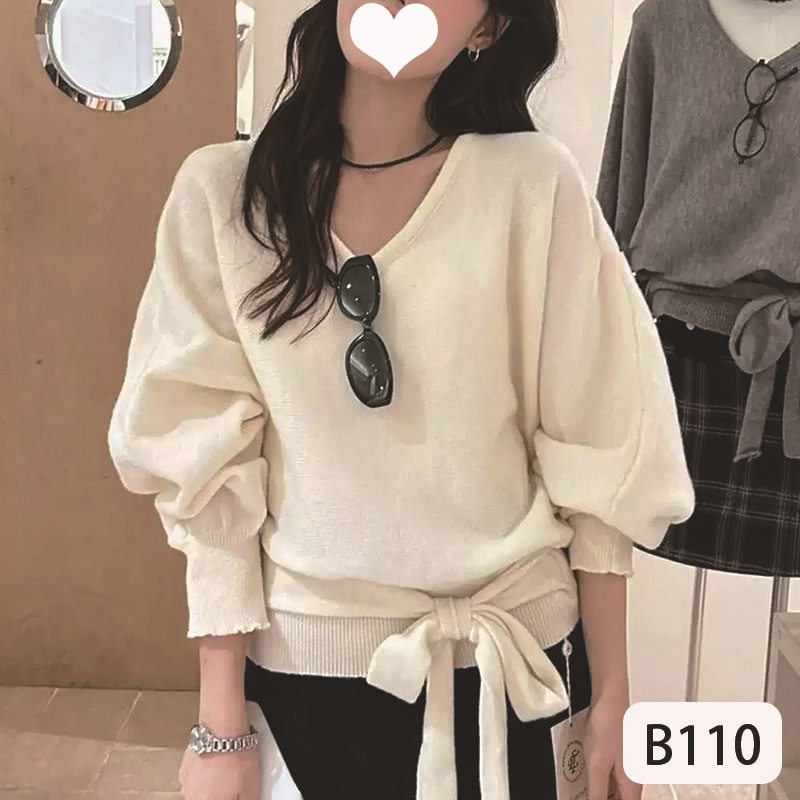 韩系慵懒风v领蝙蝠袖针织衫女秋冬季高级感气质绑带收腰宽松毛衣,女装/女士精品,毛针织衫,淘宝优惠券,粉丝福利购,淘宝优惠卷