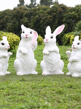 户外花园林别墅景观草地小品仿真动物雕塑庭院装饰小白兔子玻璃钢