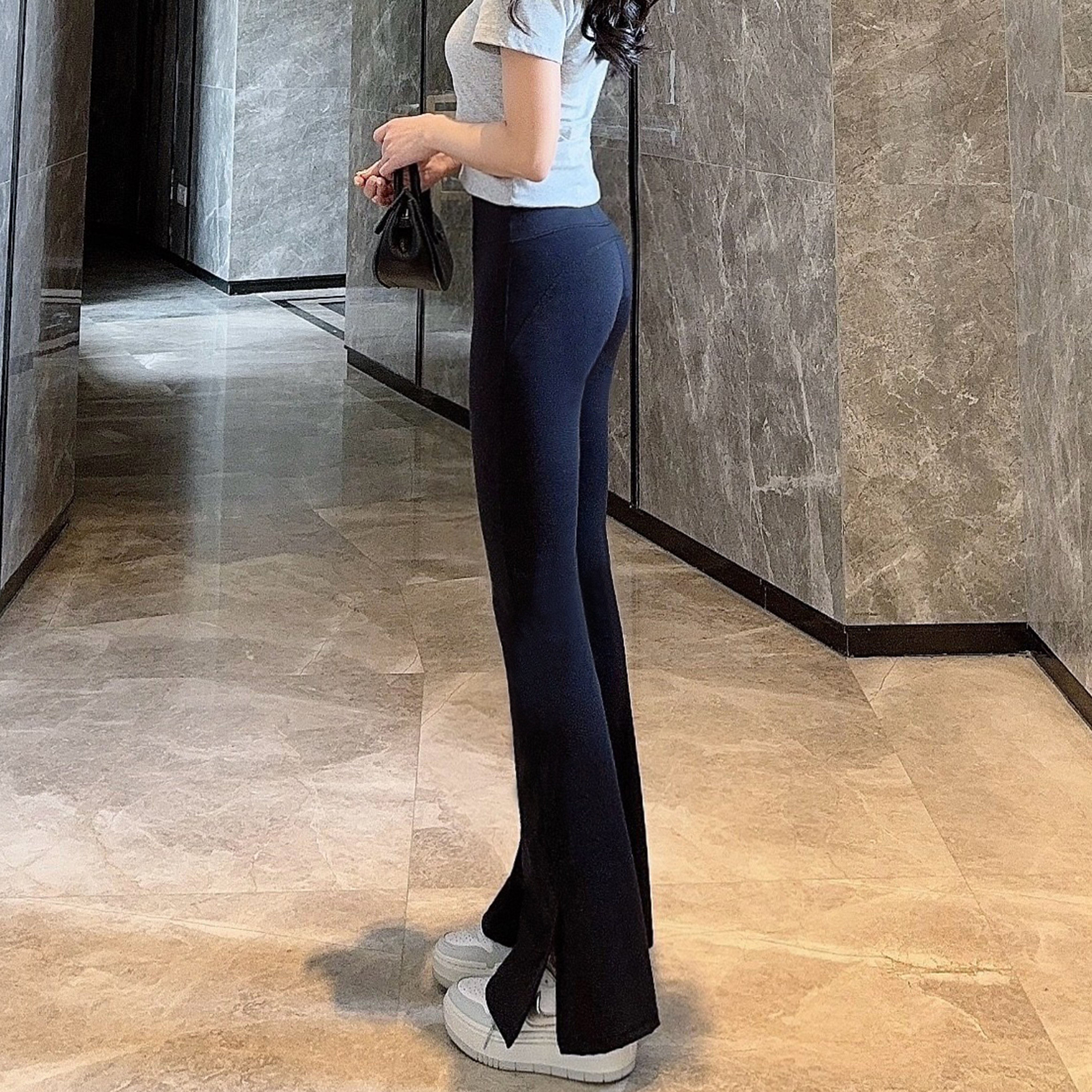 美式辣妹高腰显瘦侧开叉休闲裤