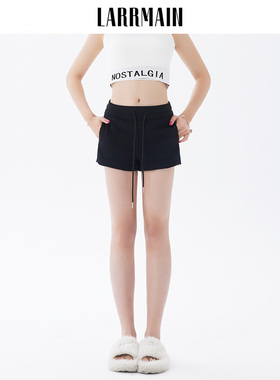 LARRMAIN美式辣妹绑带腰口袋瑜伽短裤女高腰提臀紧身螺纹裤骑行裤