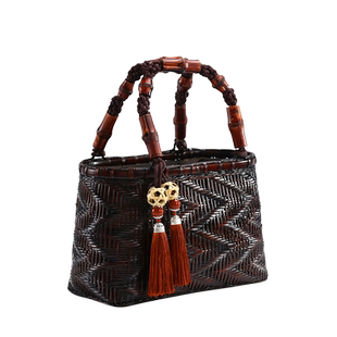 竹编手提包禅茶茶具收纳包手工编织复古便携中式户外手提包大漆