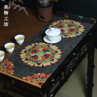 飞天葫芦双面茶席竹丝喷绘手工竹帘禅意中式桌旗空间装饰氛围茶室