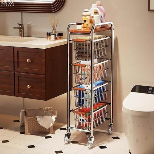 中古风夹缝小推车落地置物架客厅