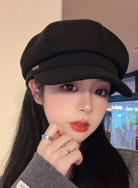 显脸小黑色八角帽子女2026新款潮