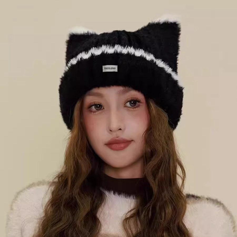 日系甜美可爱猫耳朵毛绒帽子女2025新款冬季保暖护耳显脸小针织帽,服饰配件/皮带/帽子/围巾,帽子,淘宝优惠券,粉丝福利购,淘宝优惠卷
