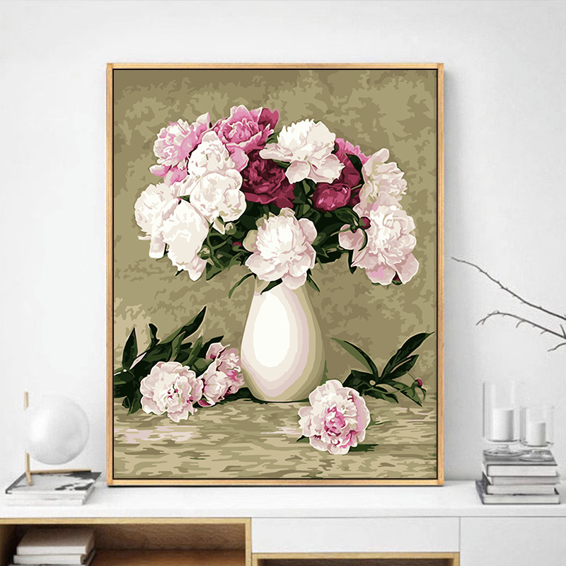 复古花卉diy数字油画填色手绘丙烯画客厅背景墙大尺寸大幅装饰画图片
