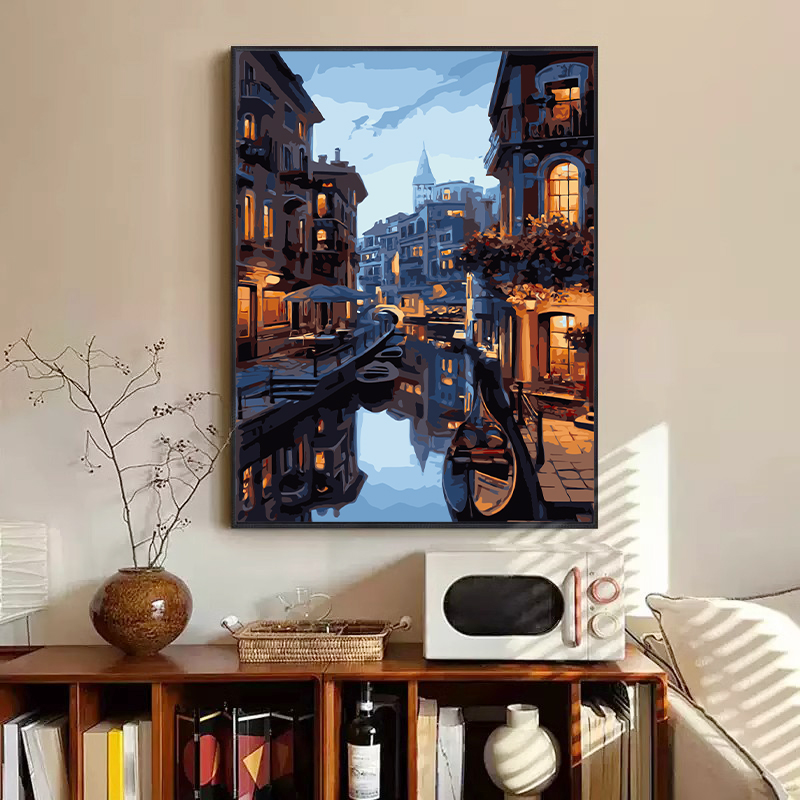 diy数字油画手绘填色填充风景建筑丙烯画客厅摆台背景墙装饰油画图片