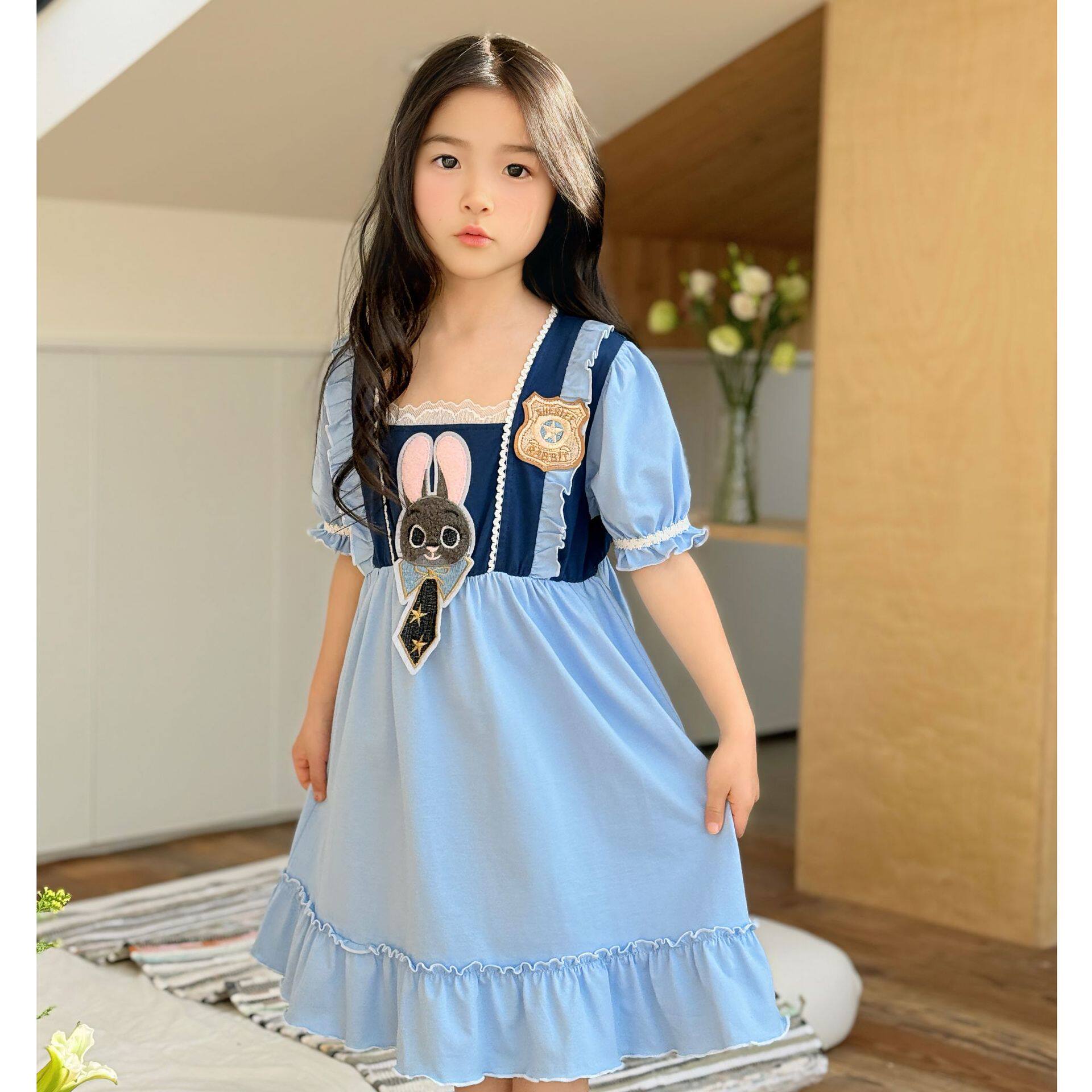 女童兔子警官朱迪睡裙可爱2026夏新款中小童纯棉短袖松空调家居服