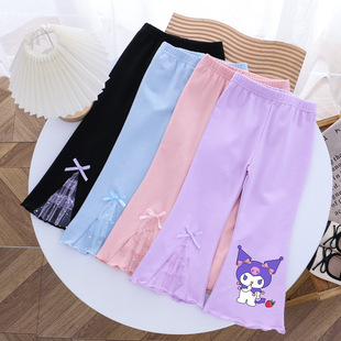 女童纯棉卡通喇叭裤2026春夏新款中小童百搭可爱兔休闲阔腿长裤子