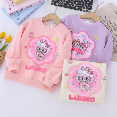 女童装拉布布圆领亮片变脸纯棉卫衣洋气卡通儿童女孩长袖上衣服装