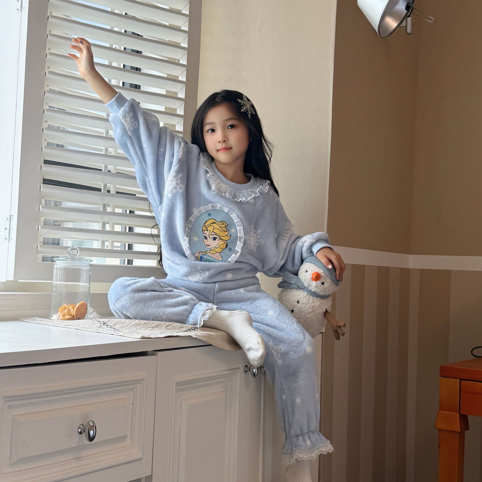 女童秋冬艾莎保暖家居服套装