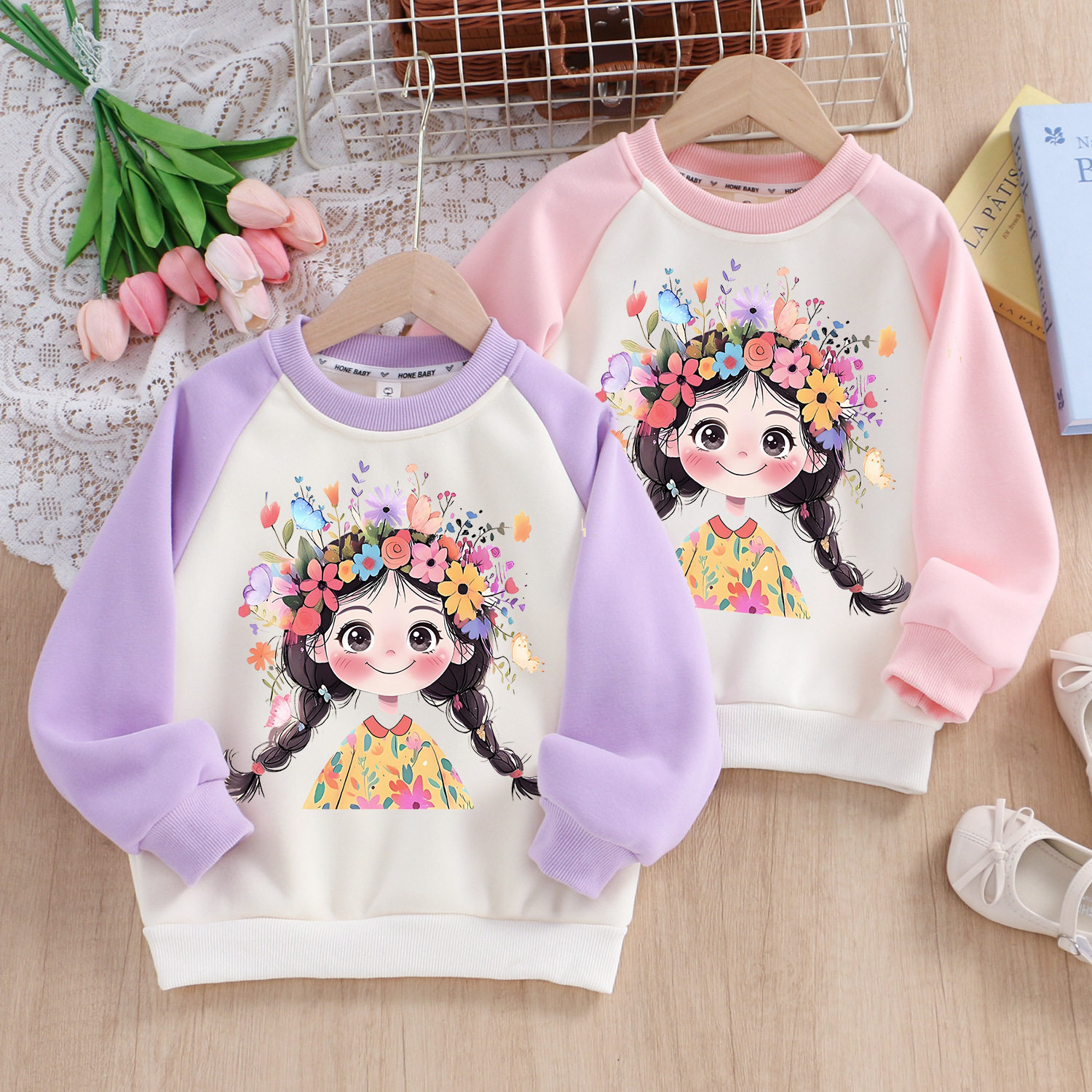 女童可爱加绒卫衣纯棉今年流行爆款2026春秋冬季新款圆领加厚上衣