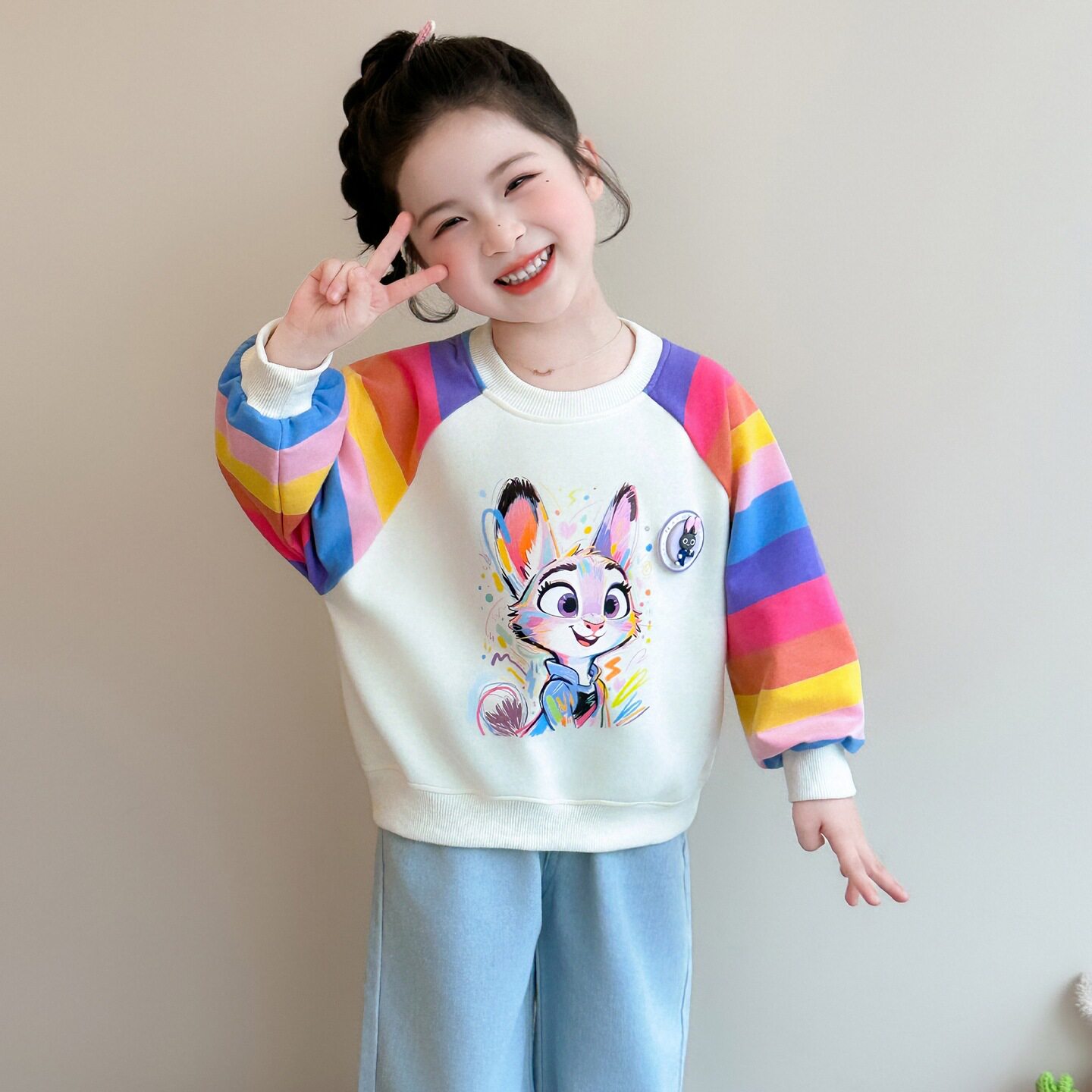 女童纯棉卫衣套头卡通2026春秋季装新款朱迪宝宝洋气外穿圆领上衣