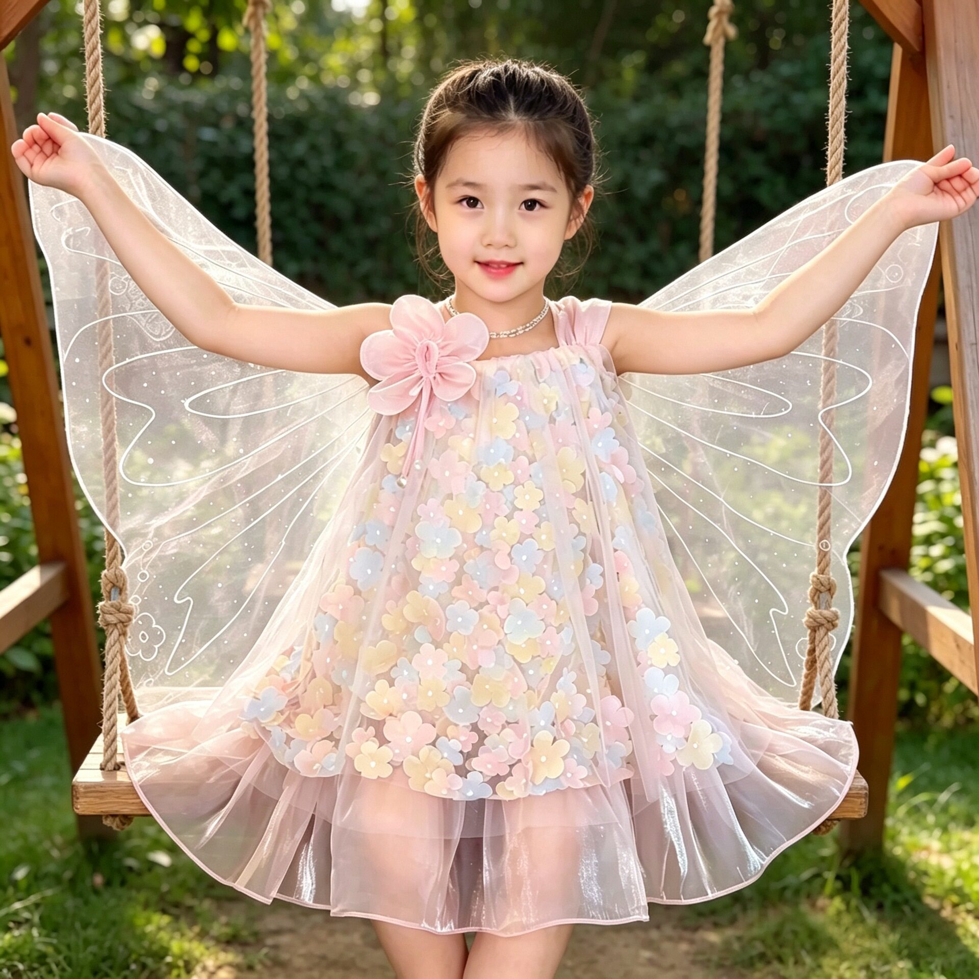 女童彩虹亮片夏季无袖网纱衣裙子