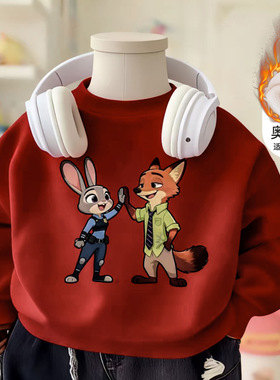 男女童纯棉朱迪卫衣库洛米美乐蒂春秋冬季新年款加绒加厚红色上衣