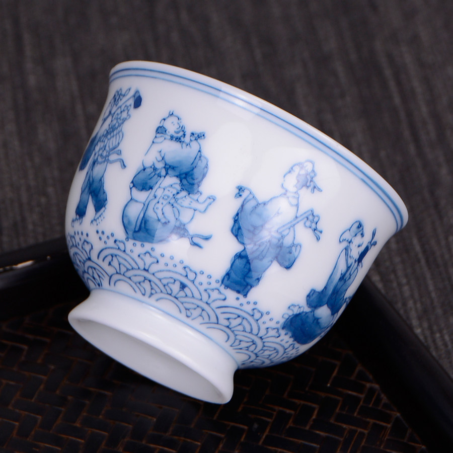 手绘中式复古茶杯青花瓷压手杯景德镇陶瓷主人杯功夫茶高杯品茗杯