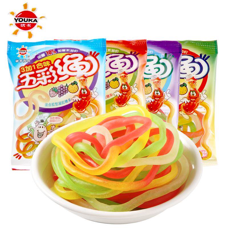 优卡五彩绳糖果8090后怀旧小零食13g经典食品儿童网红软糖醇香