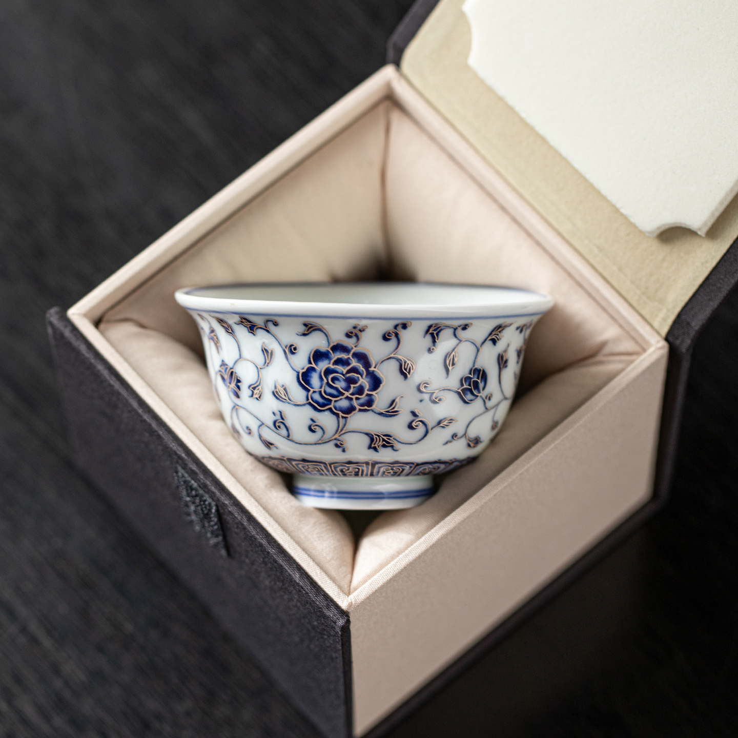 青花缠枝莲压手杯大号茶杯