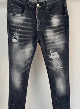 6030秋新款D2潮男水洗喷料做旧泼墨个性涂鸦印花潮男黑色牛仔裤男