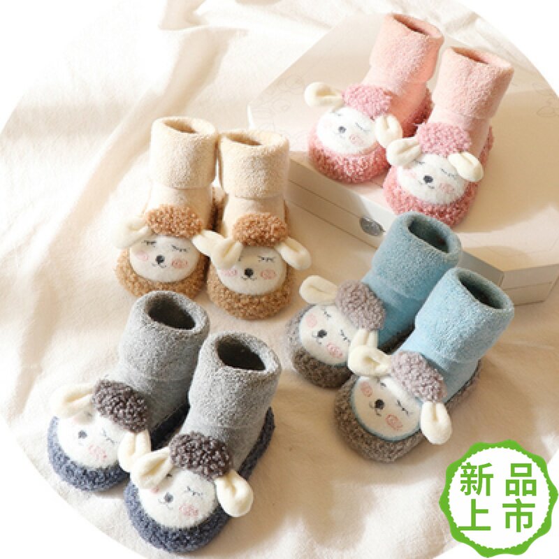 宝宝中筒学步鞋袜毛圈加厚保暖地板袜卡通防滑婴儿男女童秋冬新款