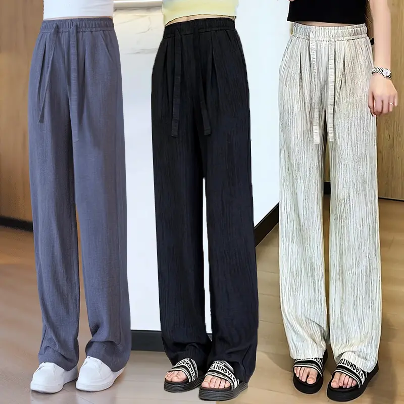 【限时促销】2025款冰丝垂感直筒裤女显瘦大码高腰宽松时尚薄款JW