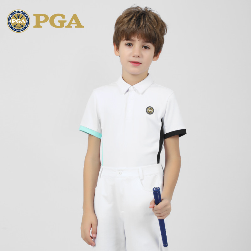美国PGA 高尔夫男童短袖T恤青少年防紫外线上衣凉感运动