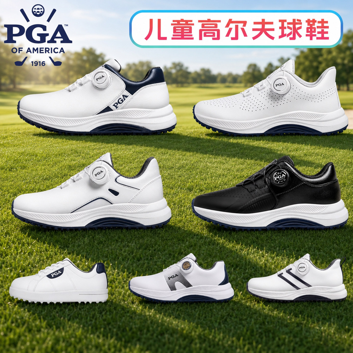 美国PGA 儿童高尔夫鞋男童女童青少年高尔夫球鞋防水/透气golf鞋