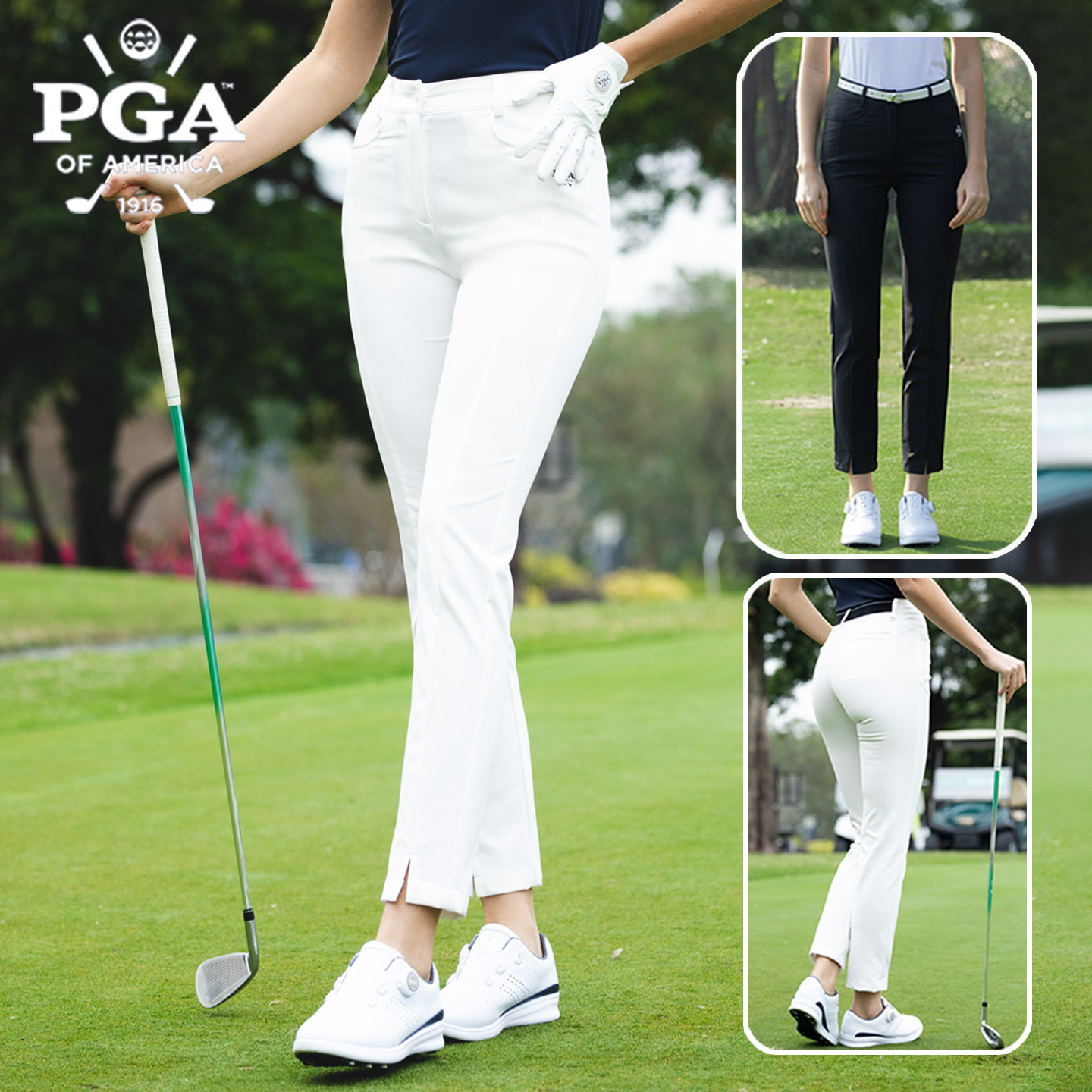 美国PGA 春夏高尔夫裤子高尔夫女装女裤直筒长裤弹力松紧腰