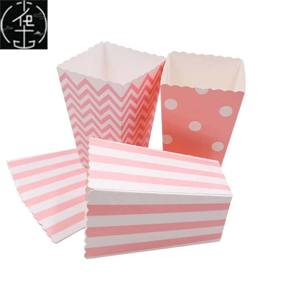 New! 12PCS/Lot Popcorn Box/Cup Pink Theme Party Decoration F