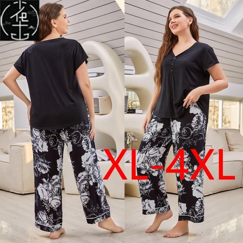 Autumn Plus Size Fat Ladies Pajamas suit women Two piece set