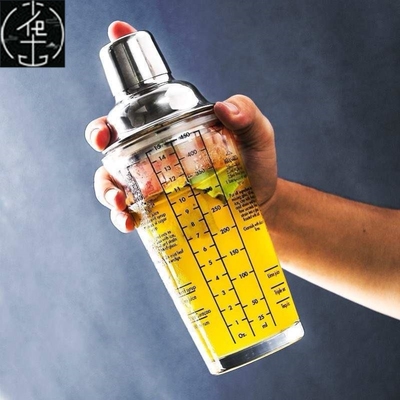 Glass blender with scaled shaker bar cocktail blending tool