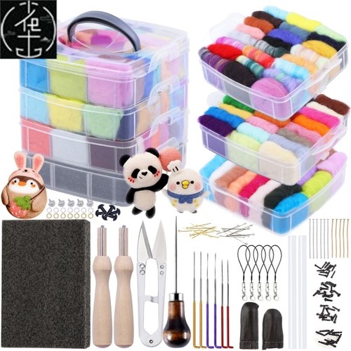 30 Colors Wool Felting Kit Needle Felting Tools DIY Handle W