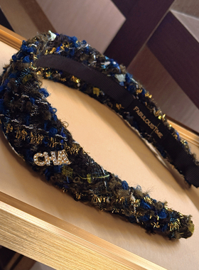FABULOUS TIME 香香风cha粗花呢高颅顶发箍 蓝绿色金丝毛绒感头箍