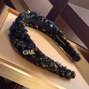 FABULOUS TIME 香香风cha粗花呢高颅顶发箍 蓝绿色金丝毛绒感头箍