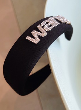 杨杨babytime高级欧美金属字母加厚宽边海绵增高颅顶发箍镶钻头箍