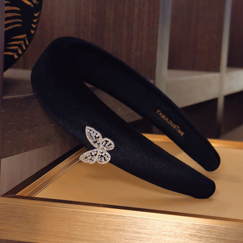 千金风飞舞满钻蝴蝶黑丝绒发箍