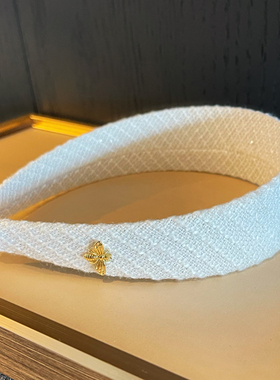 杨杨babytime 刘亦菲白色宽边质感发箍 奢品蜜蜂粗花呢百搭气质潮