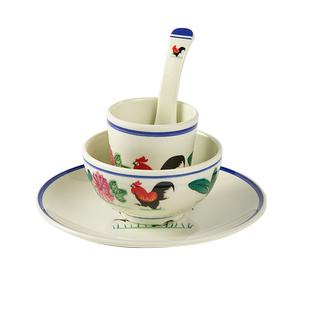 复古公鸡密胺摆台餐具商用餐厅火锅酒店饭店专用骨碟碗杯四件套装