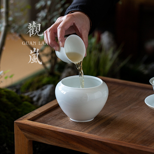 观岚甜白建水陶瓷水盂储水小茶洗杯洗手工功夫茶道配件家用茶渣桶