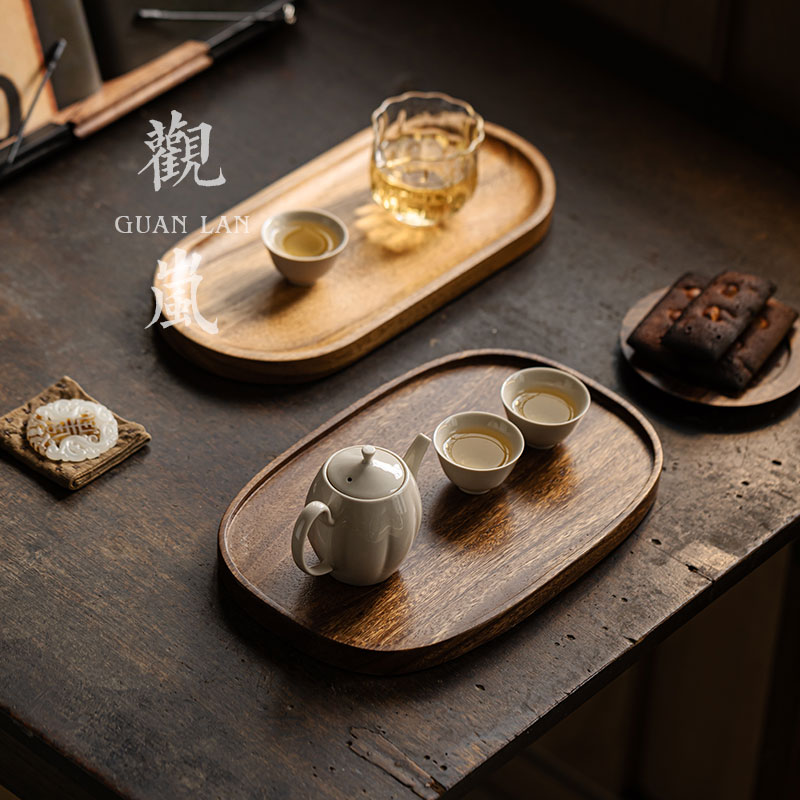观岚中式椭圆形胡桃木茶托盘