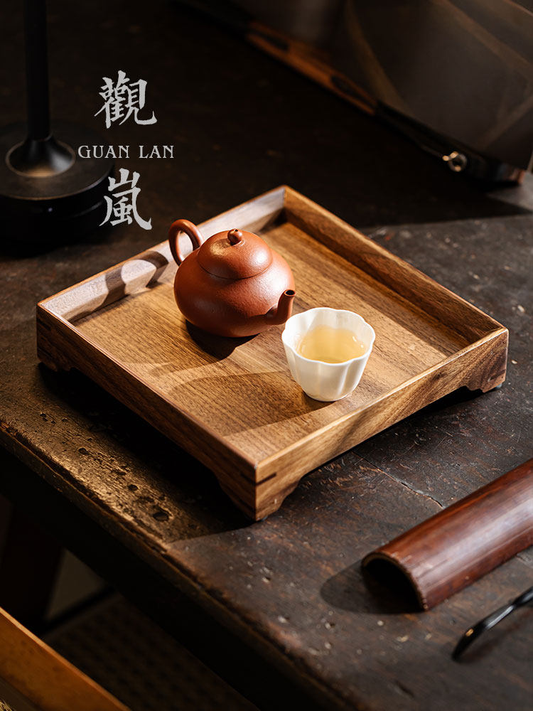 观岚胡桃木茶杯托盘家用茶点盘奉茶盘中式餐厅咖啡收纳盘实木餐盘