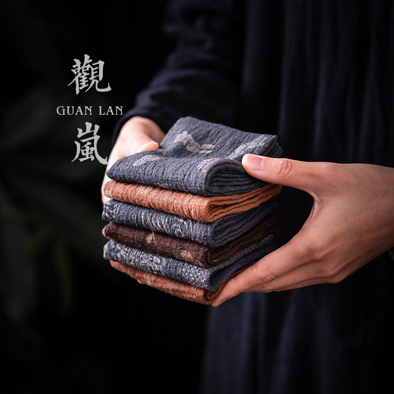 观岚手染烧花茶巾中式复古图片