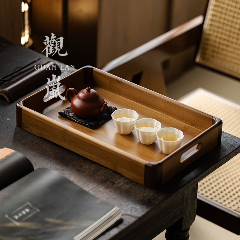 观岚竹制中式复古茶点盘茶盘长方形茶托盘家用简约茶几茶点收纳盘