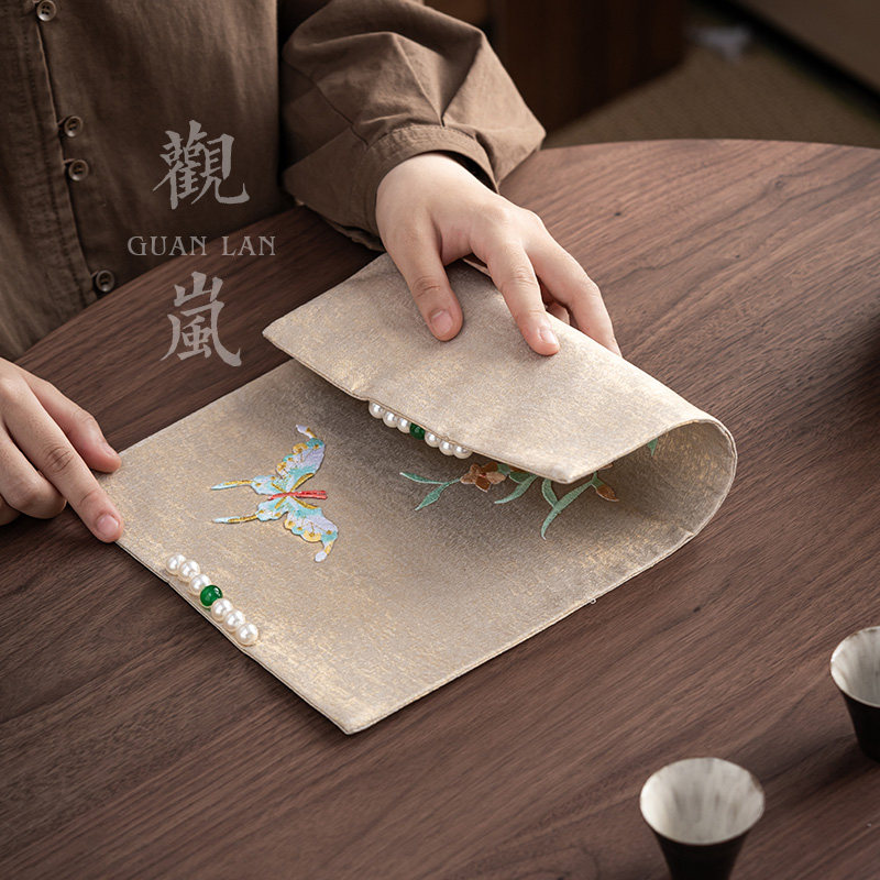 观岚织锦紫荆串珠茶席中式茶室禅意干泡席桌旗隔热防烫垫茶道配件,餐饮具,茶道/零配,淘宝优惠券,粉丝福利购,淘宝优惠卷