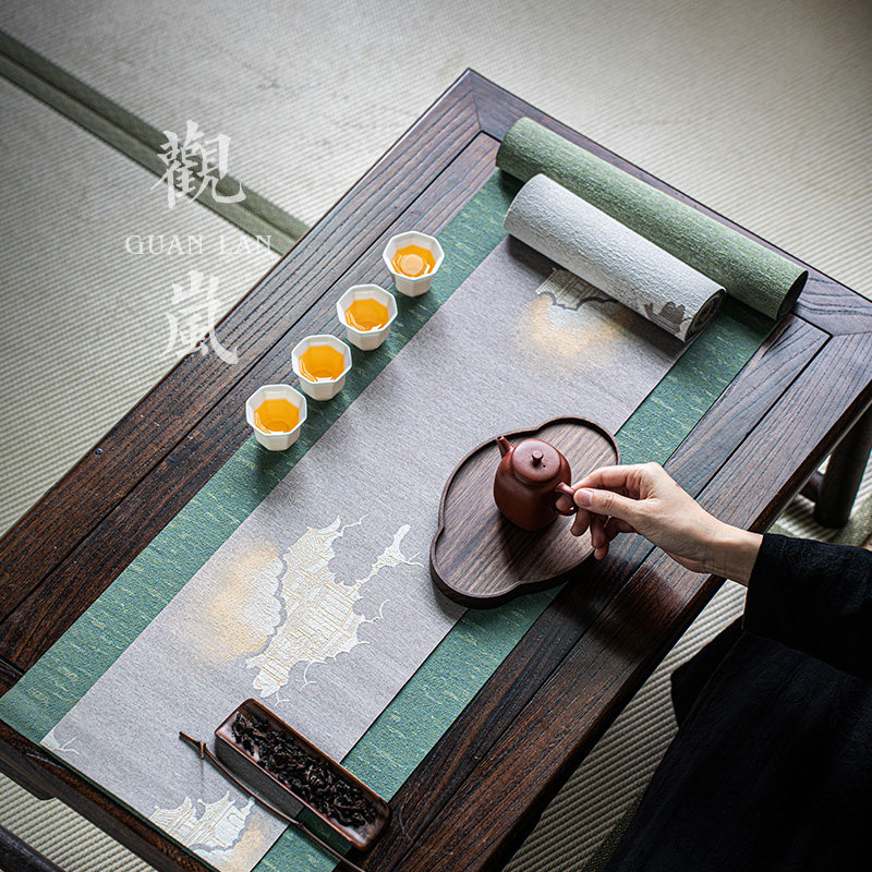 观岚国风纤维复古茶席中式百搭桌布家用喝茶泡茶隔热垫茶道零配件