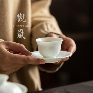 观岚莲韵影青复古茶杯主人杯陶瓷家用功夫茶具个人专用品茗杯单杯