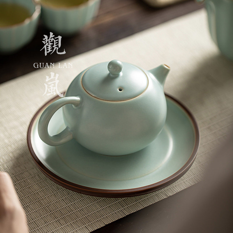 观岚 汝窑天青色茶壶陶瓷泡茶壶西施壶汝瓷家用可养开片泡茶单壶